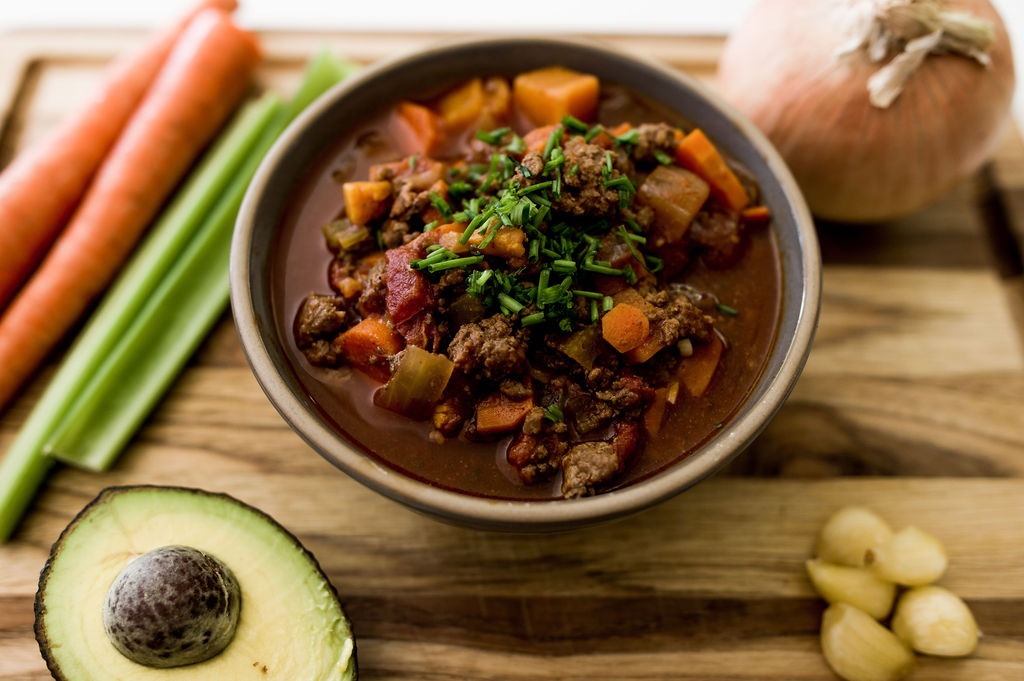 Bowl of nourishing stew with vegetables